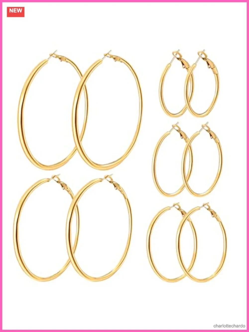 5 Pairs 14K Gold Stainless Steel Hoop Earrings Set